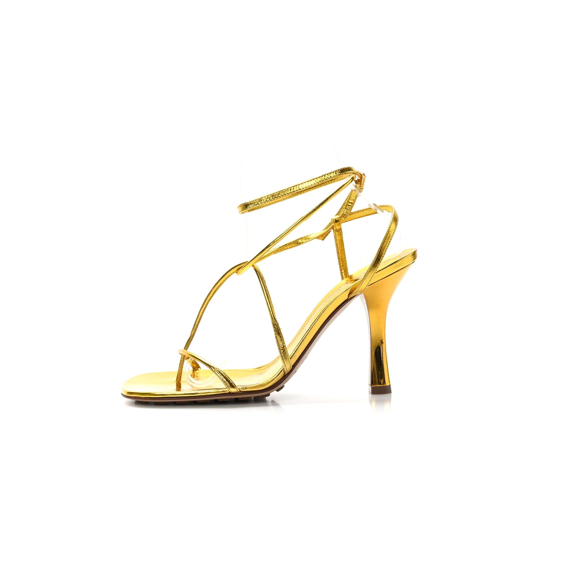 Bo*te*ga ve*ne*ta laminated calfskin the line 90mm sandals 365 gold